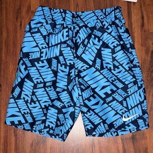 Youth Large Boys Nike Swim trunks navy blue & light blue mesh lined athletic